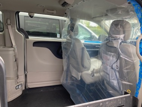 Inside Vehicle Using shower curtains with duct tape to protect both drivers and riders